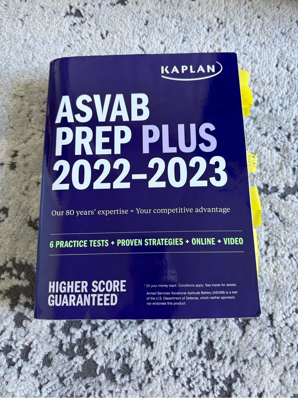 Kaplan ASVAB Prep Book – Deep Purple Cover with Lime Accents